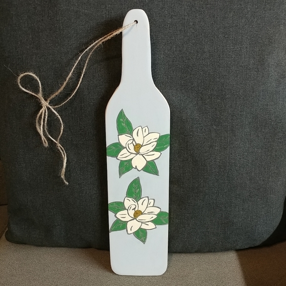 Magnolia Flower Painted Wood Paddle Decoration Hand Painted - Picture 1 of 16